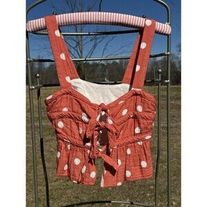 Jen’s Pirate Booty Aida Dot Crop Top Size XS Tie Front Closure